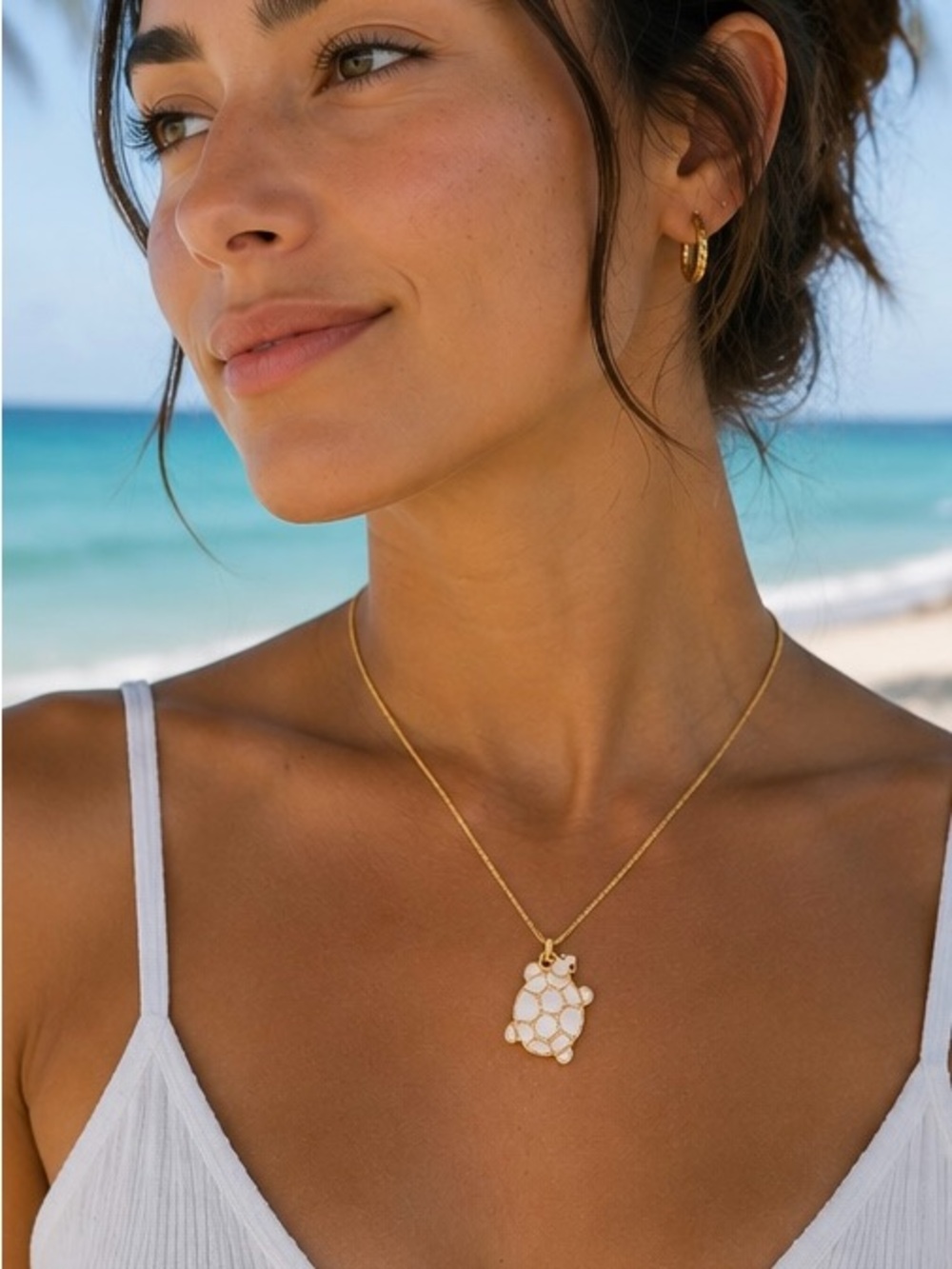Boutique White Sea Turtle Necklace Gold Filled